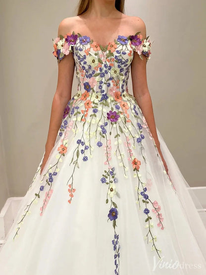 Wildflower Wedding Dresses White Off the Shoulder Whimsical Floral Ball Gown| IS002-wedding dresses 2025 -Viniodress-Ivory-Custom Size-