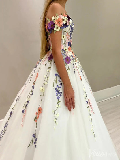 Wildflower Wedding Dresses White Off the Shoulder Whimsical Floral Ball Gown| IS002-wedding dresses 2025 -Viniodress-Ivory-Custom Size-