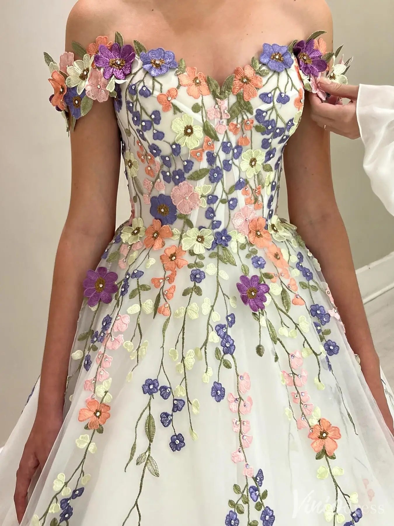 Wildflower Wedding Dresses White Off the Shoulder Whimsical Floral Ball Gown| IS002-wedding dresses 2025 -Viniodress-Ivory-Custom Size-