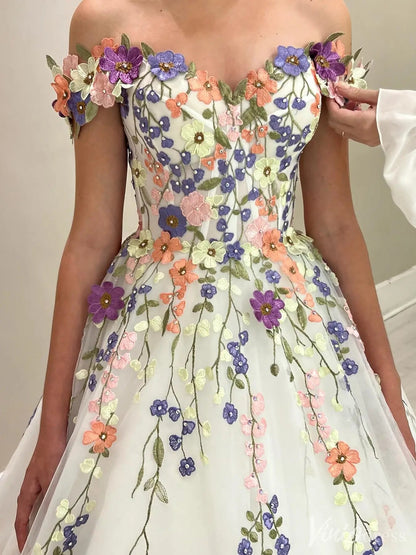 Wildflower Wedding Dresses White Off the Shoulder Whimsical Floral Ball Gown| IS002-wedding dresses 2025 -Viniodress-Ivory-Custom Size-