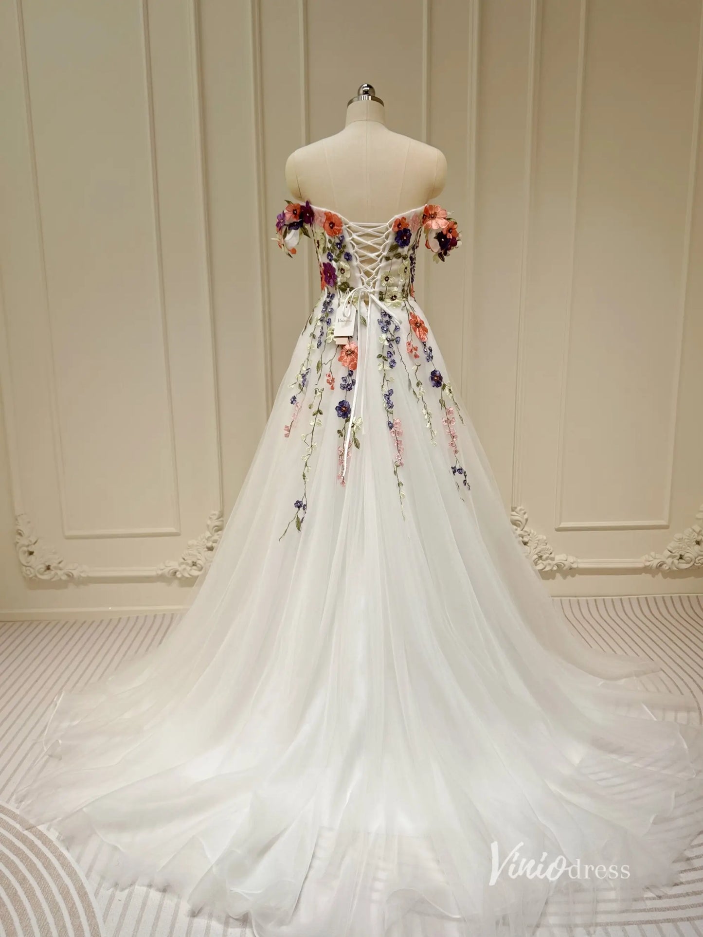 Wildflower Wedding Dresses White Off the Shoulder Whimsical Floral Ball Gown| IS002-wedding dresses 2025 -Viniodress-Ivory-Custom Size-