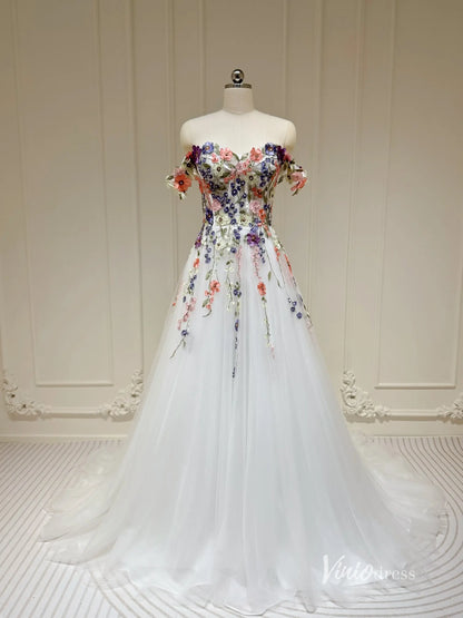 Wildflower Wedding Dresses White Off the Shoulder Whimsical Floral Ball Gown| IS002-wedding dresses 2025 -Viniodress-Ivory-Custom Size-