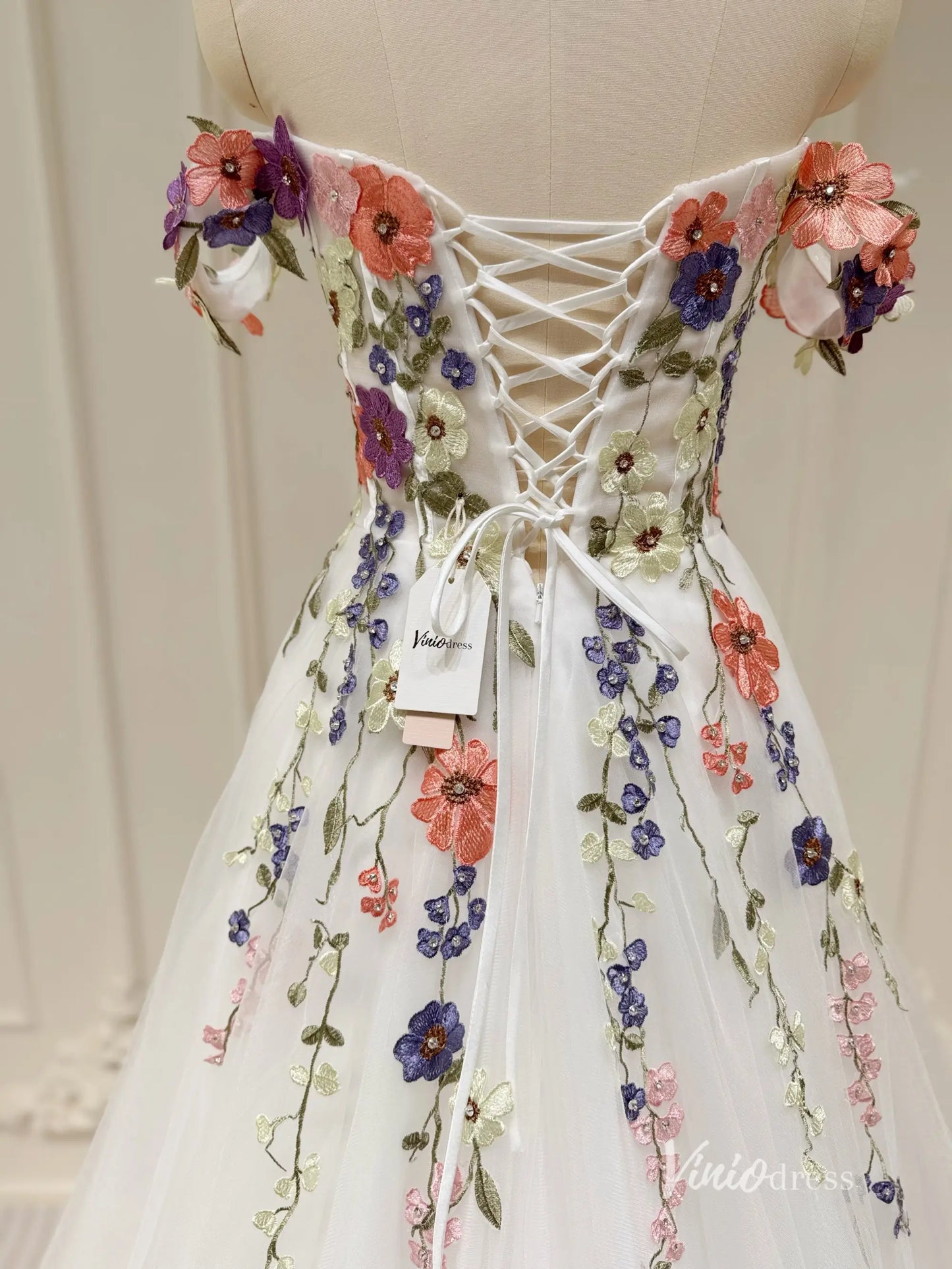 Wildflower Wedding Dresses White Off the Shoulder Whimsical Floral Ball Gown| IS002-wedding dresses 2025 -Viniodress-Ivory-Custom Size-