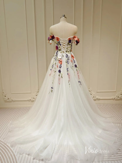 Wildflower Wedding Dresses White Off the Shoulder Whimsical Floral Ball Gown| IS002-wedding dresses 2025 -Viniodress-Ivory-Custom Size-