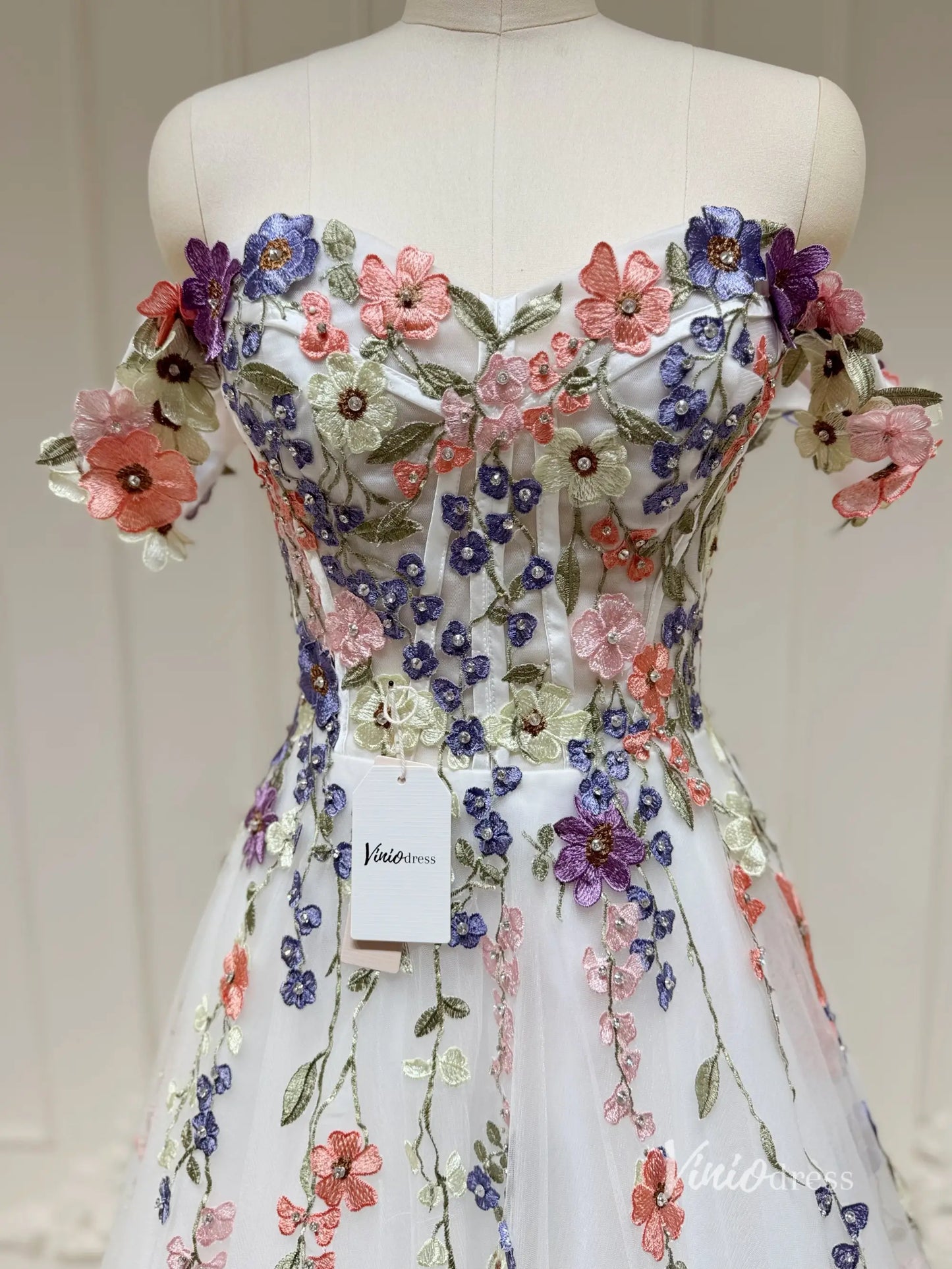 Wildflower Wedding Dresses White Off the Shoulder Whimsical Floral Ball Gown| IS002-wedding dresses 2025 -Viniodress-Ivory-Custom Size-