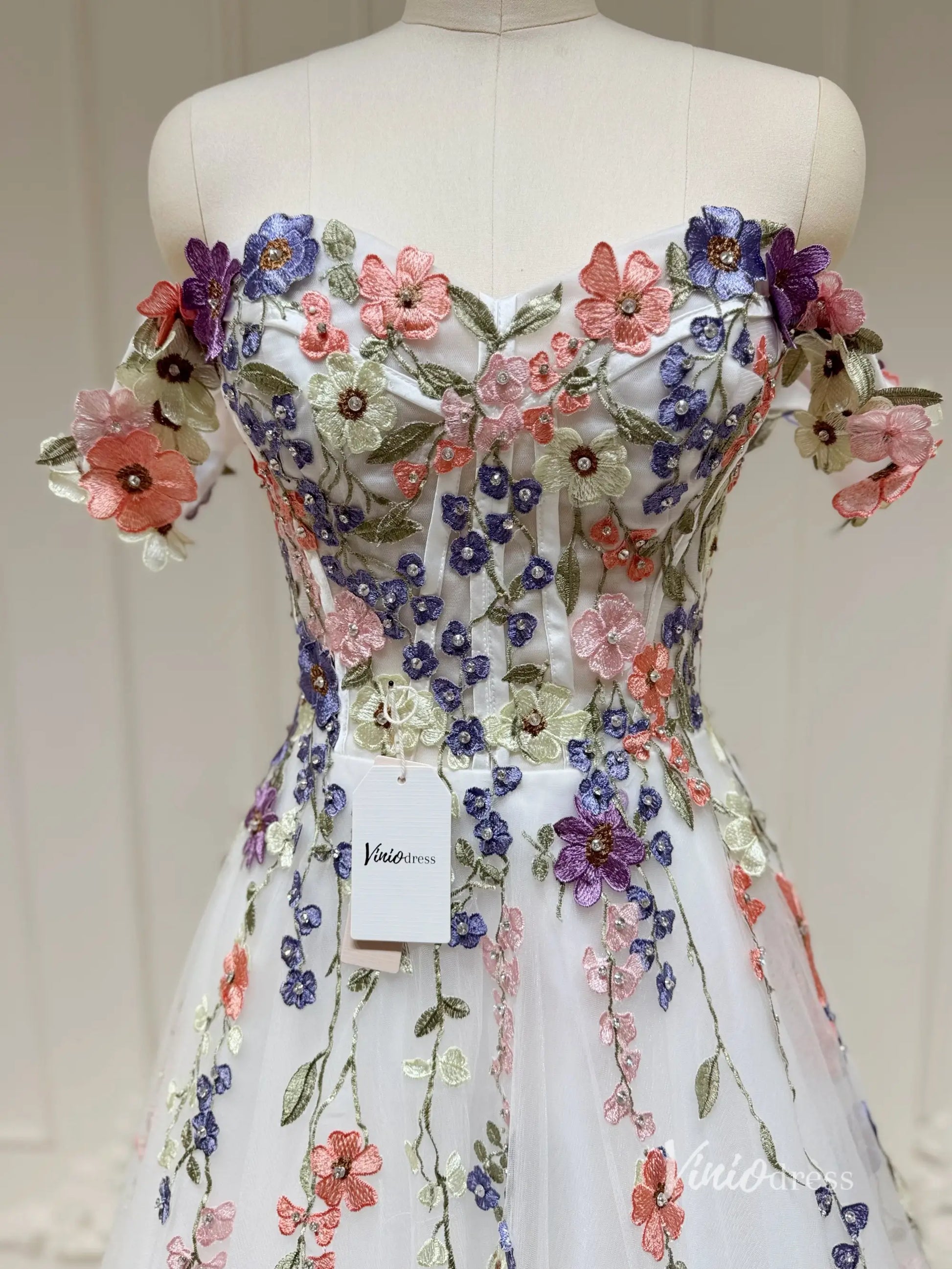 Wildflower Wedding Dresses White Off the Shoulder Whimsical Floral Ball Gown| IS002-wedding dresses 2025 -Viniodress-Ivory-Custom Size-