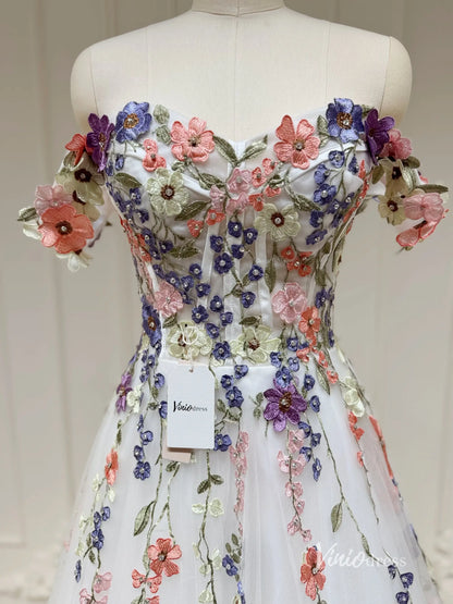 Wildflower Wedding Dresses White Off the Shoulder Whimsical Floral Ball Gown| IS002-wedding dresses 2025 -Viniodress-Ivory-Custom Size-