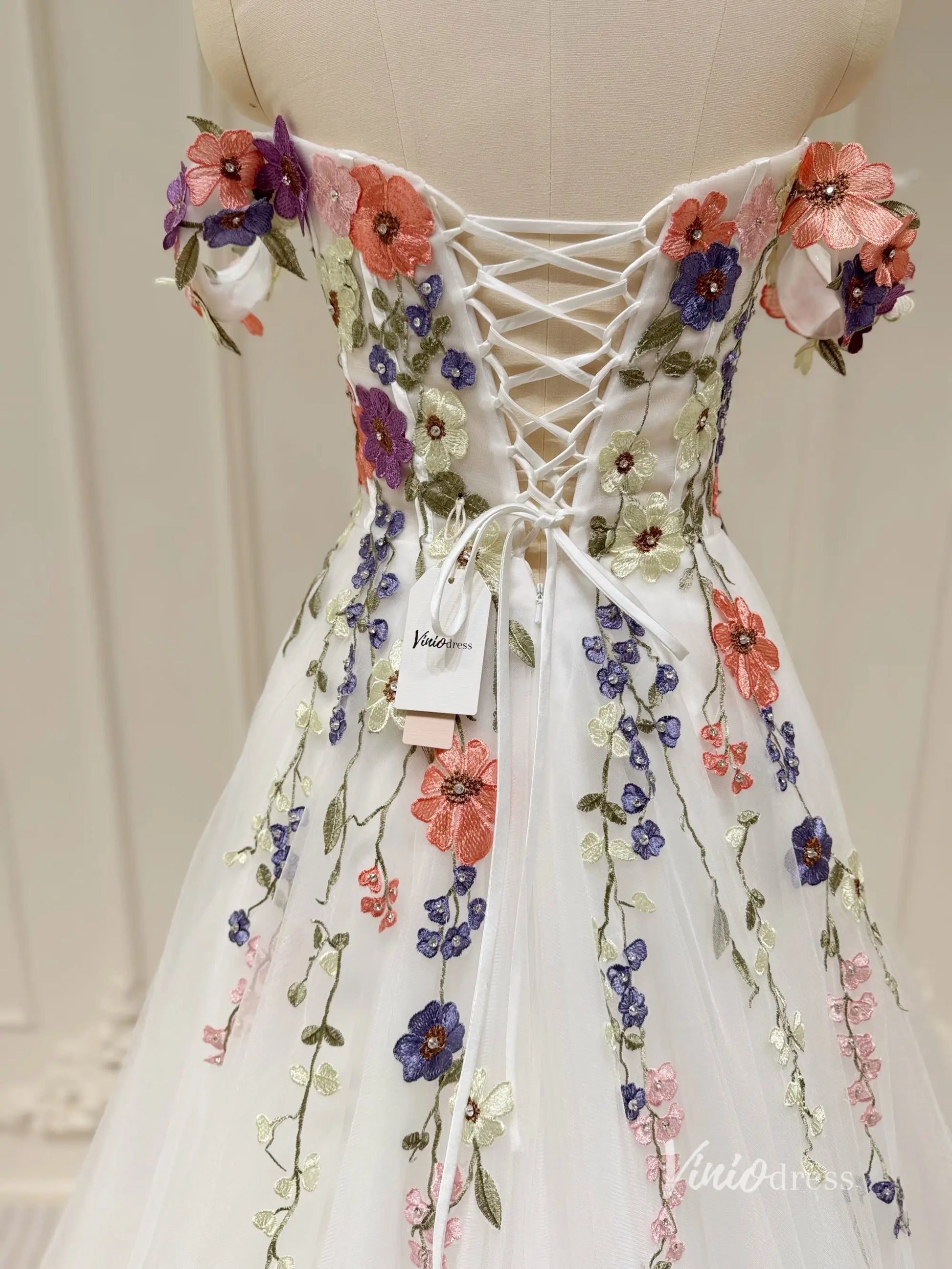 Wildflower Wedding Dresses White Off the Shoulder Whimsical Floral Ball Gown| IS002-wedding dresses 2025 -Viniodress-Ivory-Custom Size-