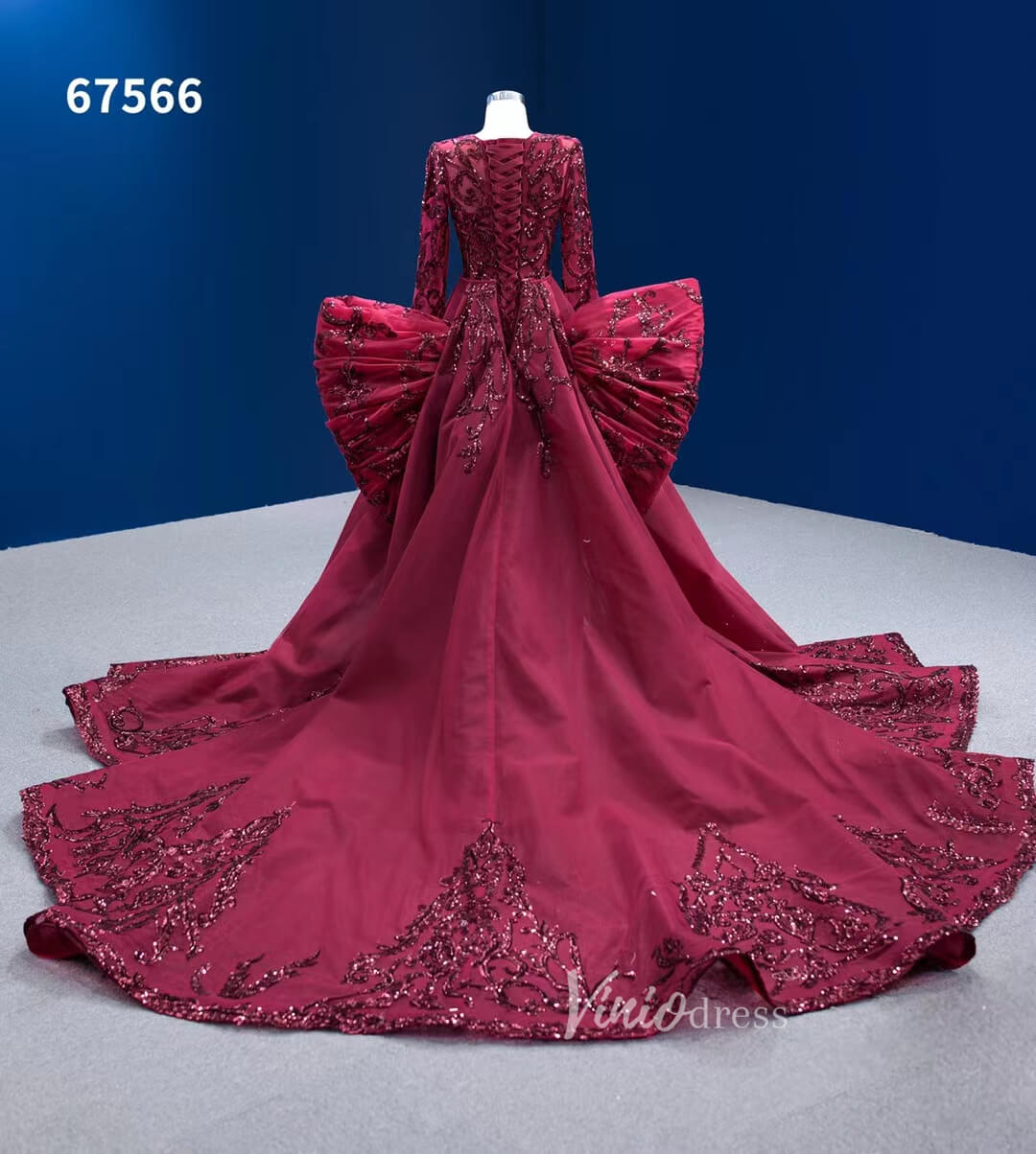 Wine Red Mermaid Wedding Gown Convertible Pageant Dresses Detachable Train 67566-wedding dresses 2025 -Viniodress-Burgundy-Custom Size-