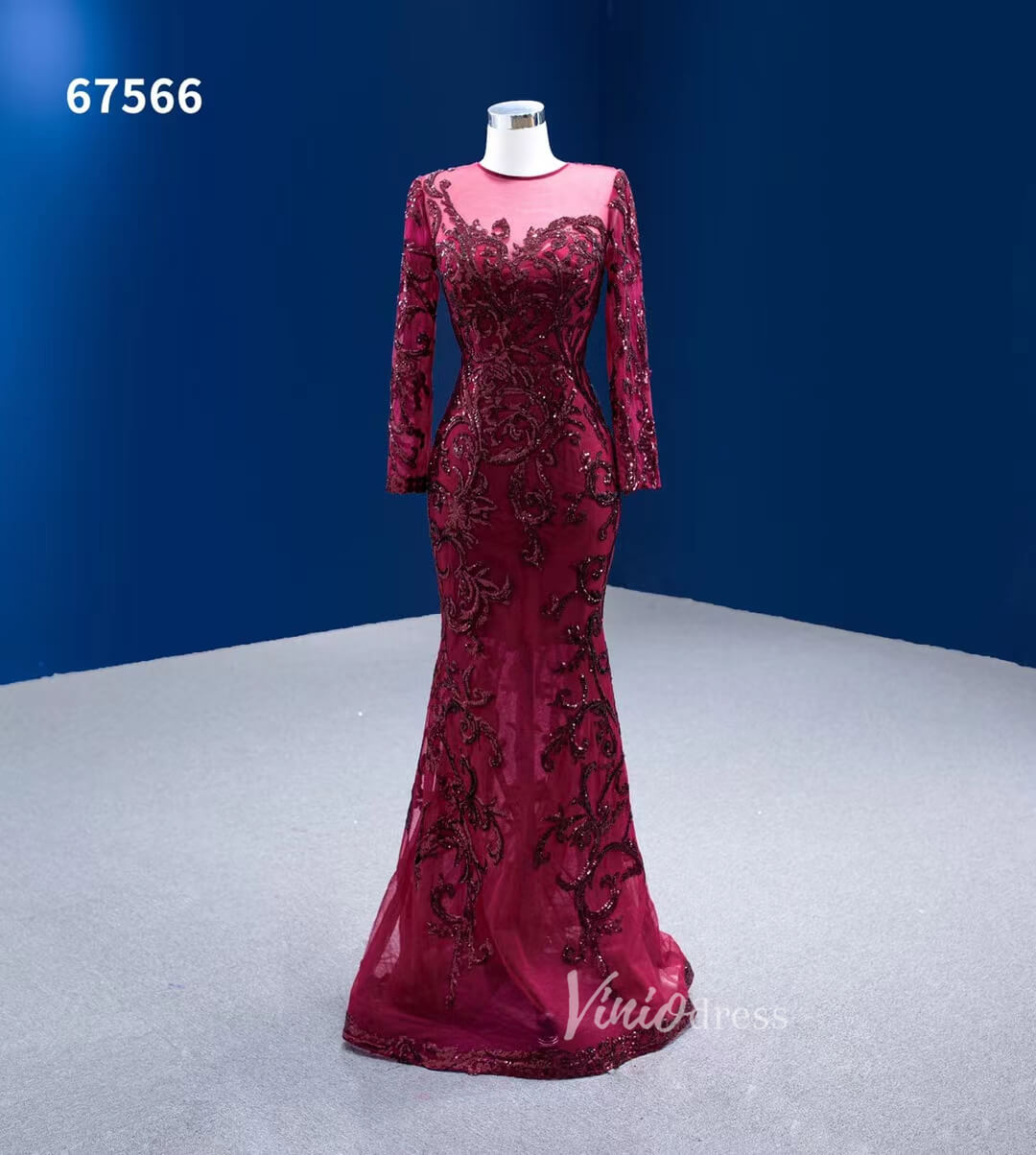 Wine Red Mermaid Wedding Gown Convertible Pageant Dresses Detachable Train 67566-wedding dresses 2025 -Viniodress-Burgundy-Custom Size-