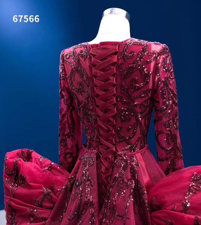 Wine Red Mermaid Wedding Gown Convertible Pageant Dresses Detachable Train 67566-wedding dresses 2025 -Viniodress-Burgundy-Custom Size-