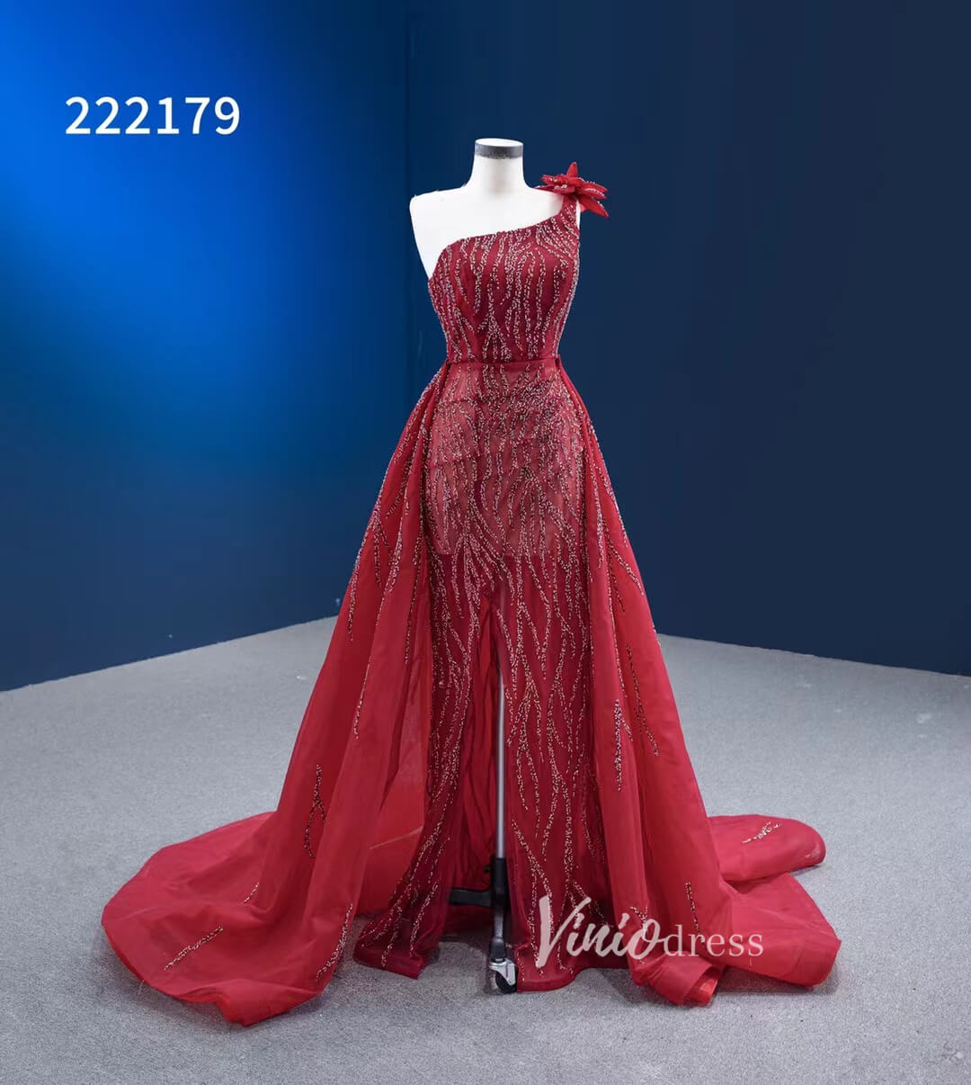 Wine Red Pageant Dress with Slit Removable Overskirt Formal Dresses 222179-Evening Dresses 2025 -Viniodress-Burgundy-Custom Size-