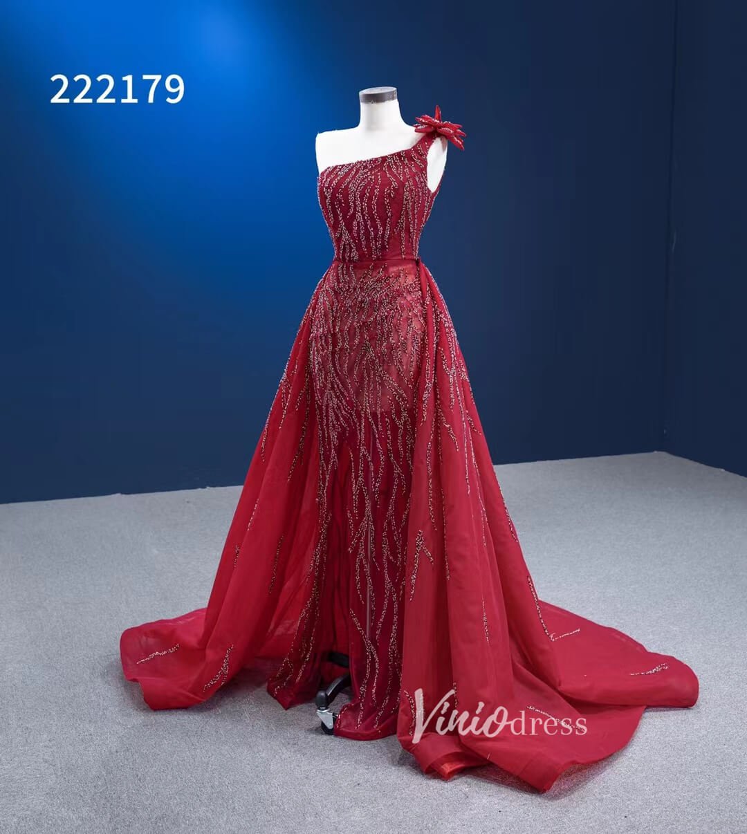 Wine Red Pageant Dress with Slit Removable Overskirt Formal Dresses 222179-Evening Dresses 2025 -Viniodress-Burgundy-Custom Size-