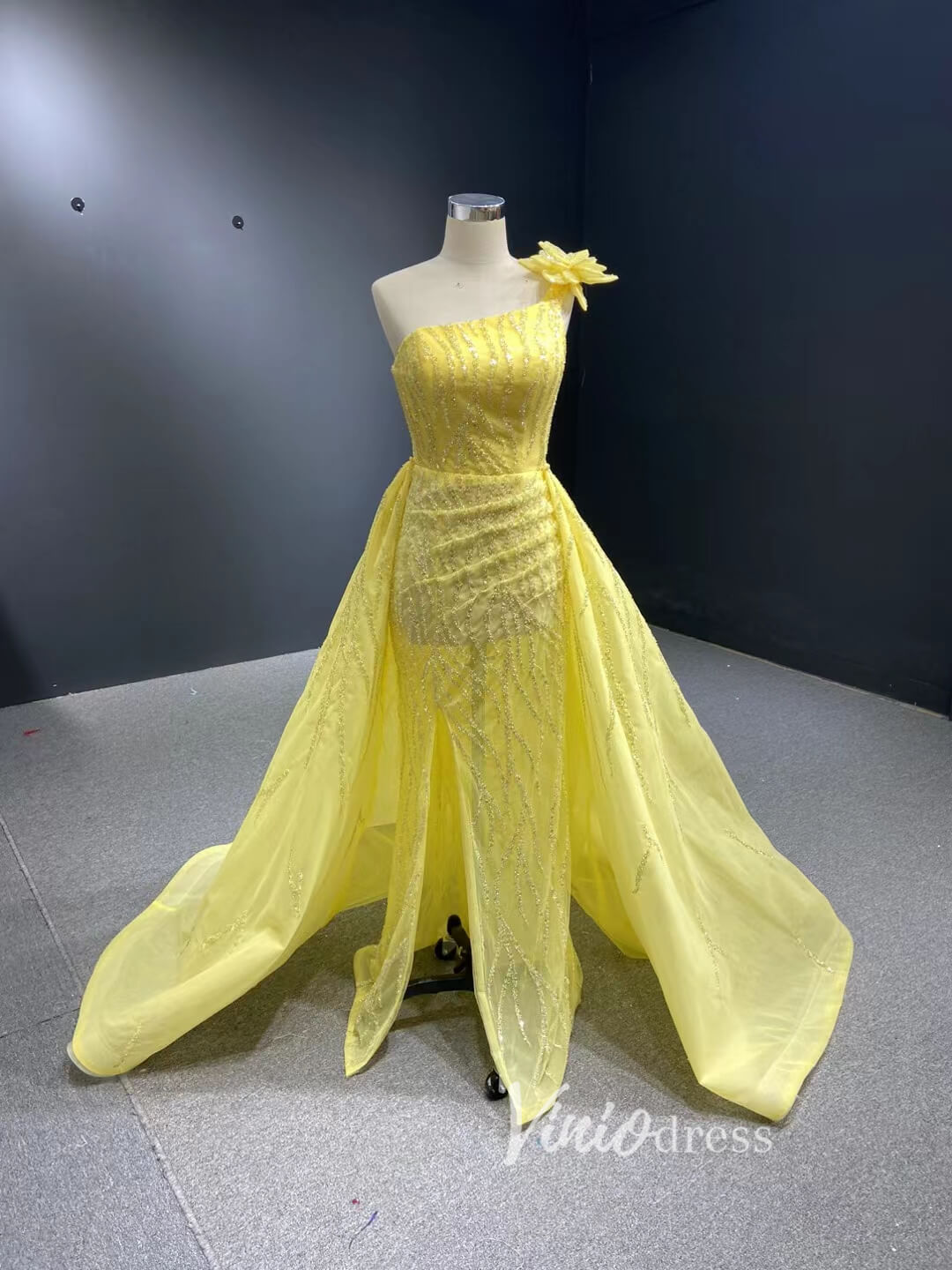 Wine Red Pageant Dress with Slit Removable Overskirt Formal Dresses 222179-Evening Dresses 2025 -Viniodress-Yellow-Custom Size-