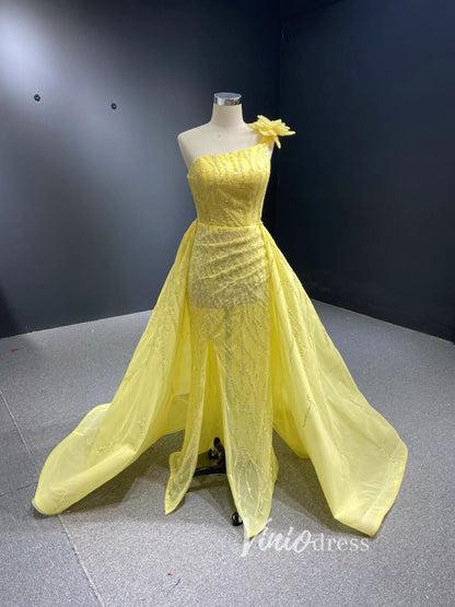 Wine Red Pageant Dress with Slit Removable Overskirt Formal Dresses 222179-Evening Dresses 2025 -Viniodress-Yellow-Custom Size-