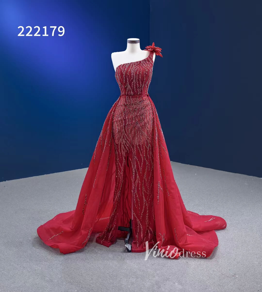 Prom Dress 2025 Wine Red Pageant Dress with Slit Removable Overskirt Formal Dresses 222179-unique prom dresses-Burgundy-Custom Size-Viniodress