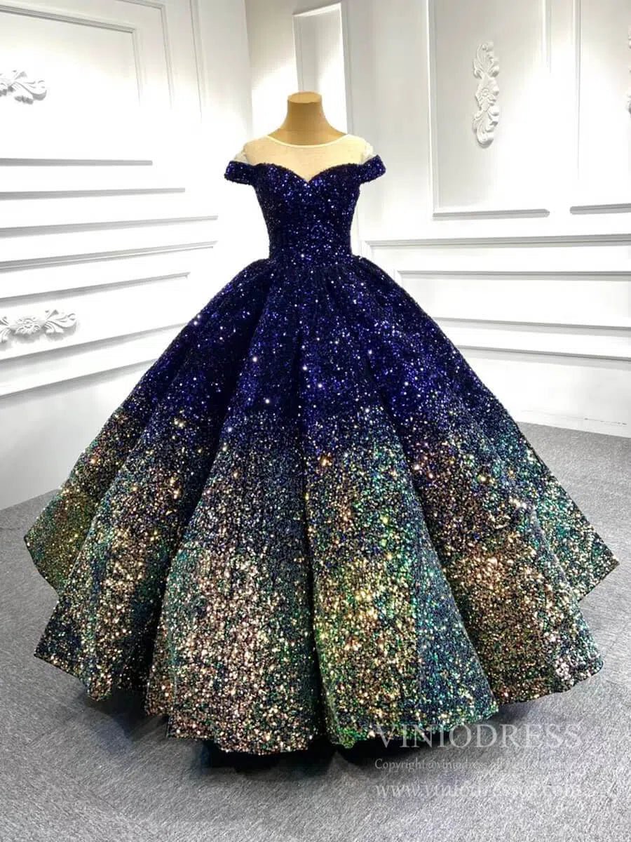 Wine Red Shiny Ball Gown for Women 66991 Round Neck, Cap Sleeve-prom dresses 2025 -Viniodress-Burgundy-Custom Size-