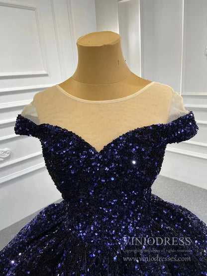 Wine Red Shiny Ball Gown for Women 66991 Round Neck, Cap Sleeve-prom dresses 2025 -Viniodress-Burgundy-Custom Size-