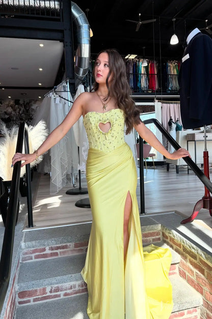 Yellow Beaded Heart Cutout Corset Prom Dress with Lace-Up Back & High Slit – SS201-prom dresses 2026-Viniodress-Yellow-Custom Size-