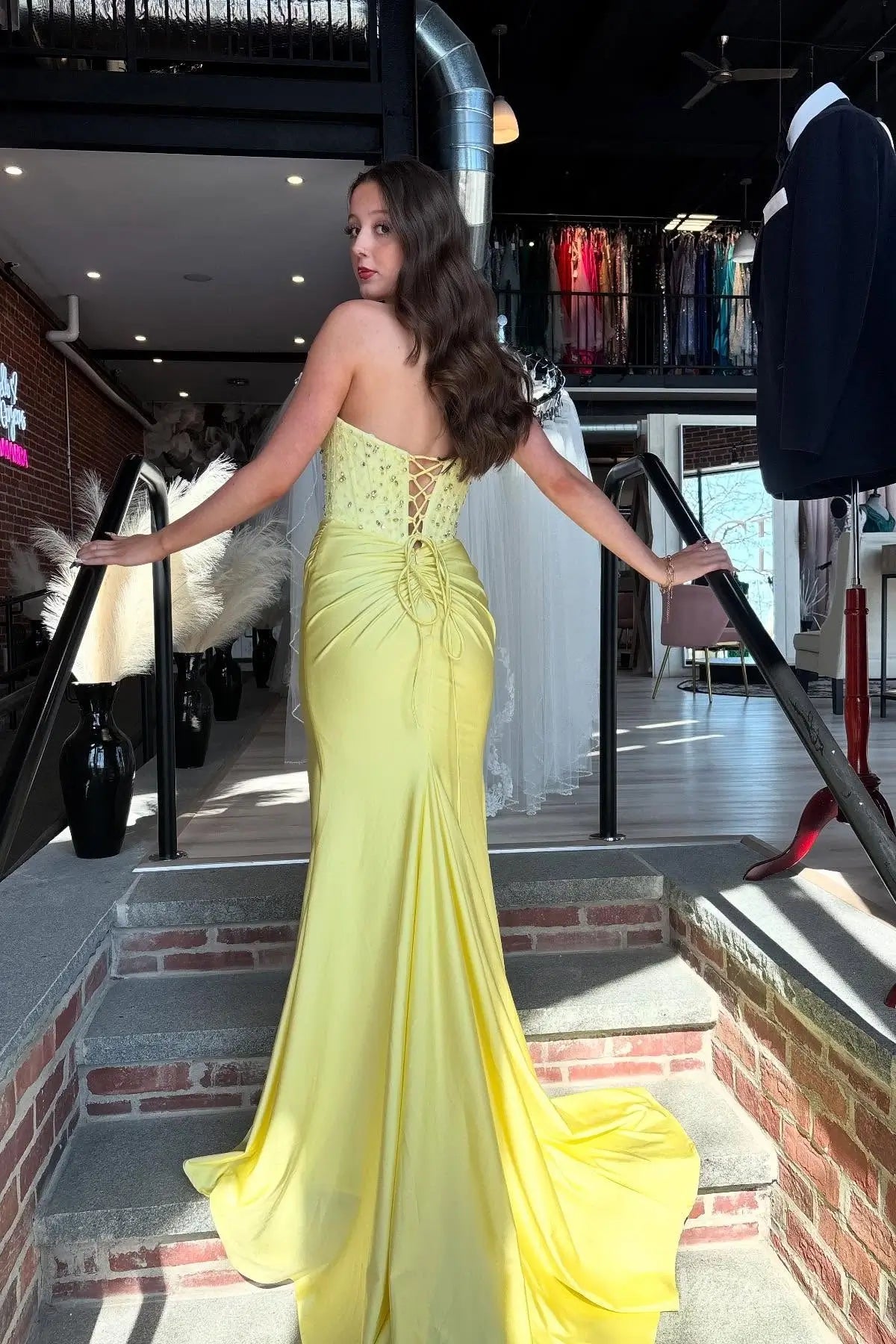 Yellow Beaded Heart Cutout Corset Prom Dress with Lace-Up Back & High Slit – SS201-prom dresses 2026-Viniodress-Yellow-Custom Size-