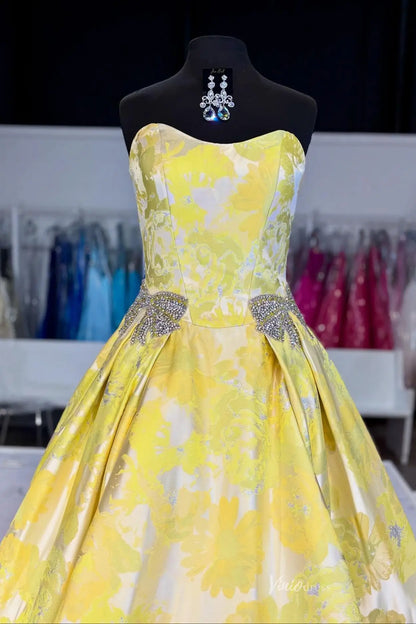 JC014 Jacquard, crystal bow-prom dresses 2026-Viniodress-Yellow-Custom Size-