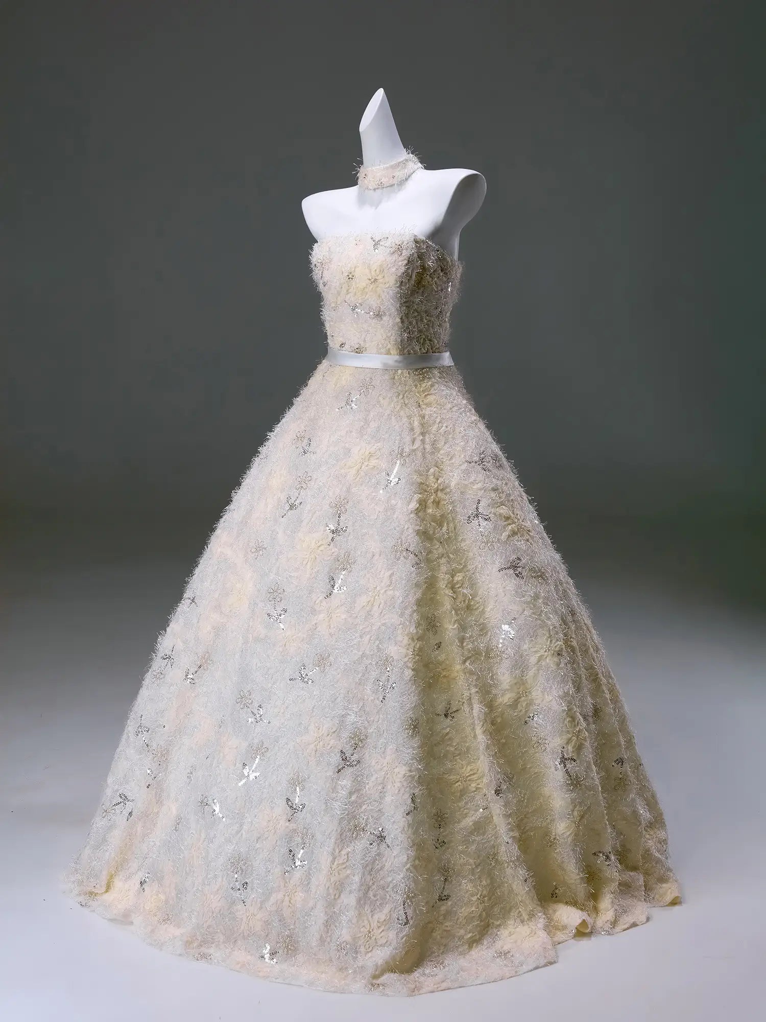 Yellow Floral Lace Formal Dress Strapless Ball Gown - CQ0132-Couture Gown 2025 -Viniodress-Yellow-Custom Size-