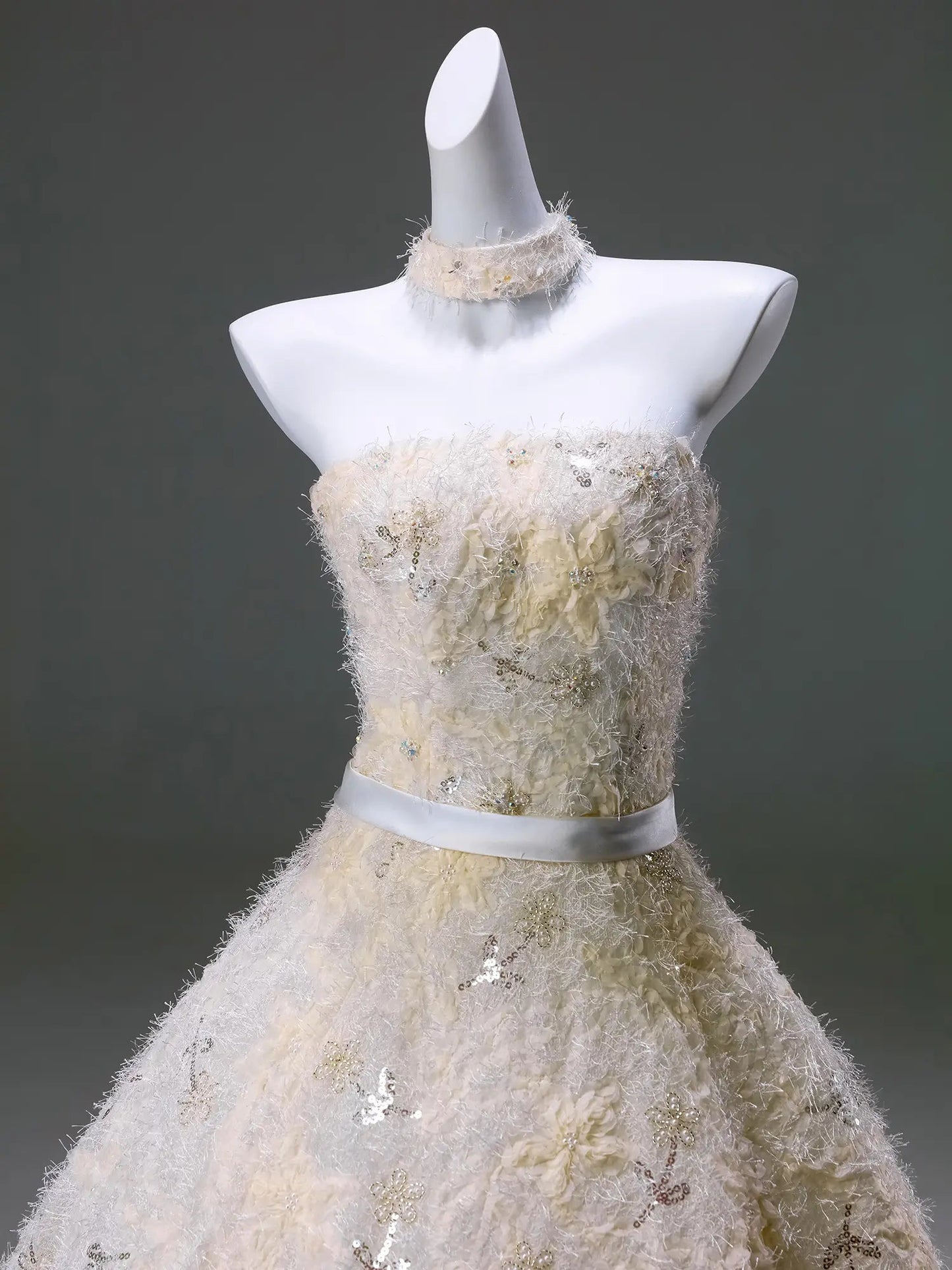 Yellow Floral Lace Formal Dress Strapless Ball Gown - CQ0132-Couture Gown 2025 -Viniodress-Yellow-Custom Size-