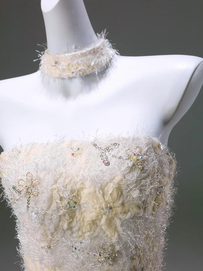 Yellow Floral Lace Formal Dress Strapless Ball Gown - CQ0132-Couture Gown 2025 -Viniodress-Yellow-Custom Size-