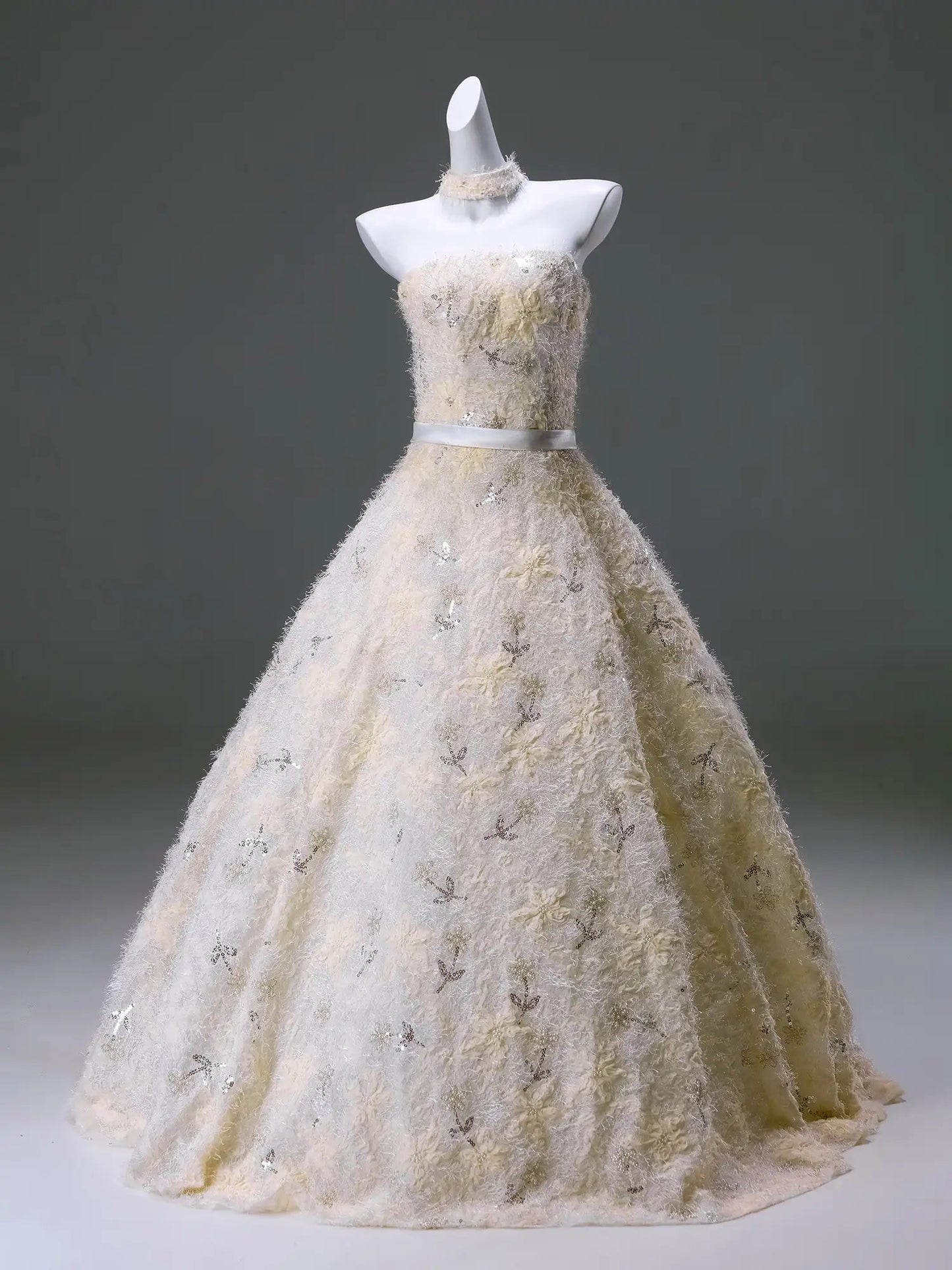 Yellow Floral Lace Formal Dress Strapless Ball Gown - CQ0132-Couture Gown 2025 -Viniodress-Yellow-Custom Size-