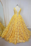 Yellow Floral Prom Dresses 2024 Ball Gown Princess Dress Vestidos de xv SD1430L-prom dresses-Viniodress-Viniodress