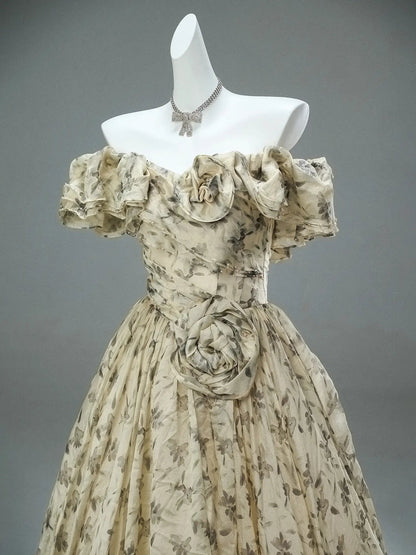 Yellow Floral Tulle Prom Dresses with 3D Flower & Ruffled Neckline - CQ0113-Couture Gown 2025 -Viniodress-Yellow-Custom Size-