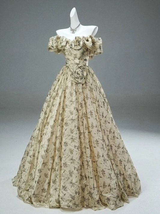 Yellow Floral Tulle Prom Dresses with 3D Flower & Ruffled Neckline - CQ0113-Couture Gown 2025 -Viniodress-Yellow-Custom Size-