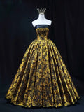 prom dresses 2025-to impress Yellow Jacquard Floral Prom Dresses Strapless Quinceanera Dresses SU079-plus size wedding dresses Viniodress-Yellow-Custom Size-