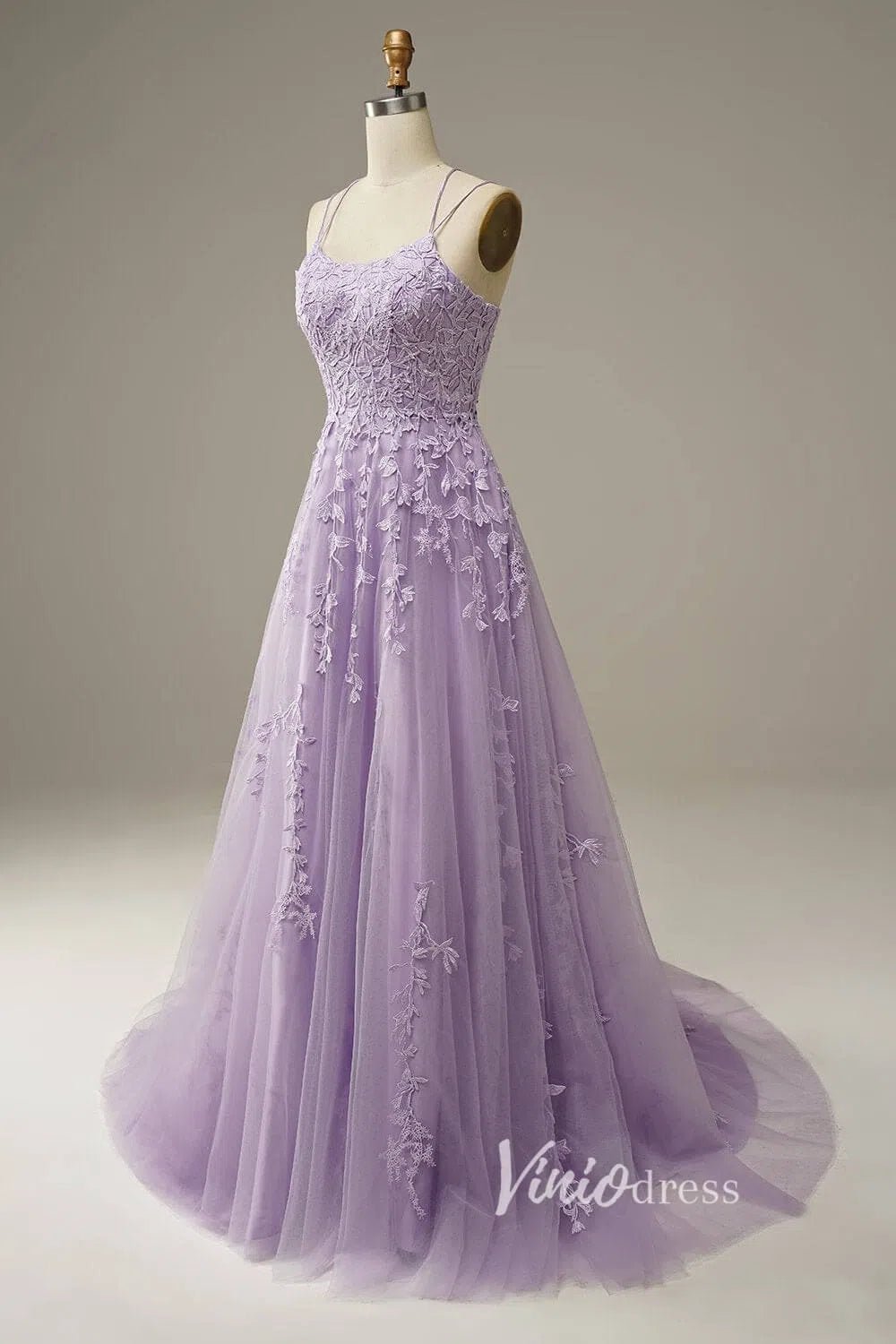 Yellow Lace Applique Prom Dresses Spaghetti Strap Formal Gown FD1265-prom dresses 2025 -Viniodress-Yellow-Custom Size-