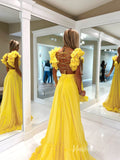 Yellow Pleated Chiffon Cheap Prom Dresses Crossed Tiered Strap FD3692-prom dresses-Viniodress-Viniodress