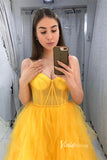 Prom Dress 2025 Yellow Ruffled Prom Dresses Spaghetti Strap Formal Gown FD3258-unique prom dresses-Yellow-Custom Size-Viniodress