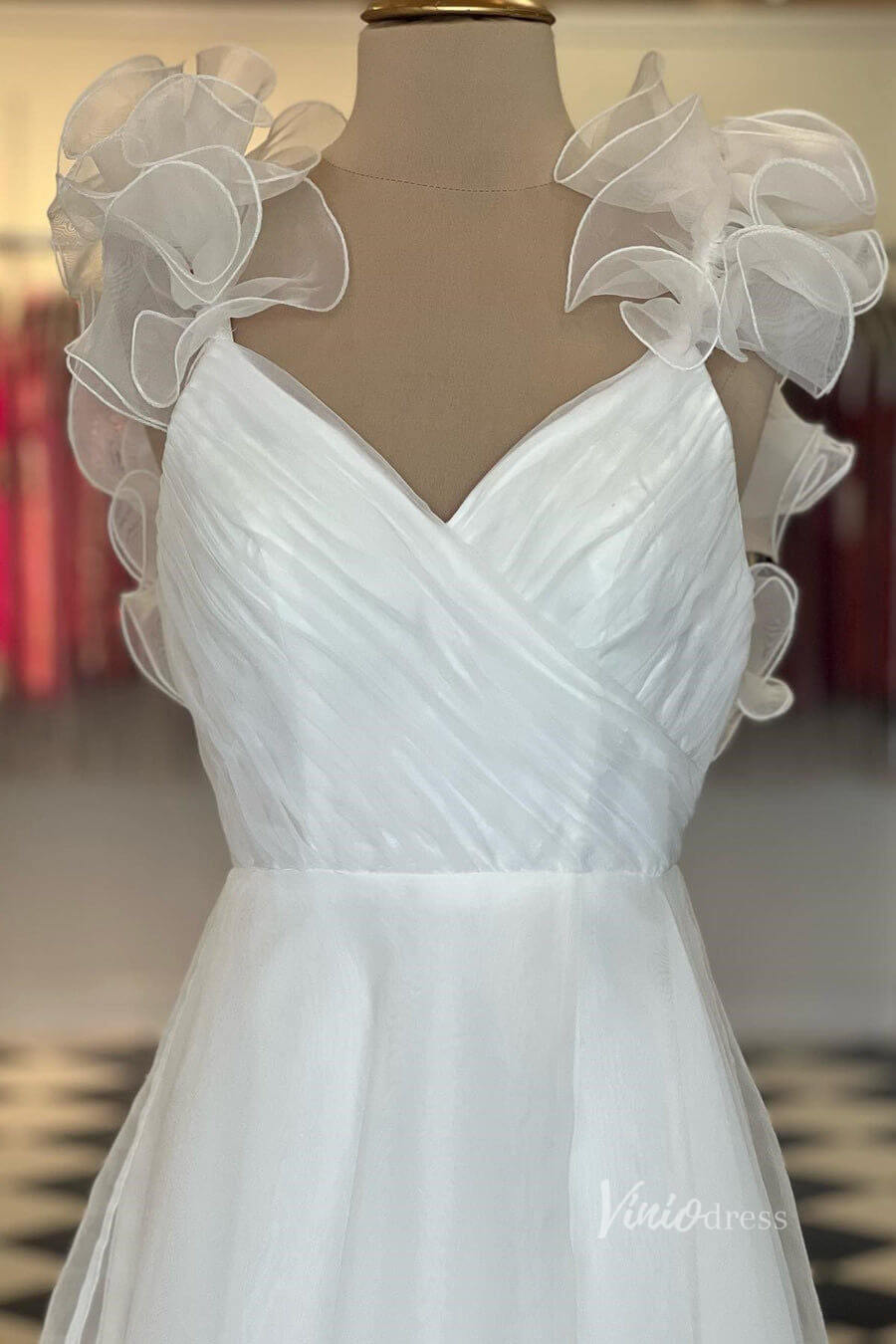 Yellow Ruffled Shoulder Prom Dresses with Slit Pleated Bodice FD3981-prom dresses 2025 -Viniodress-Yellow-Custom Size-