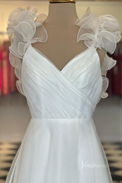 Yellow Ruffled Shoulder Prom Dresses with Slit Pleated Bodice FD3981-prom dresses 2025 -Viniodress-Yellow-Custom Size-