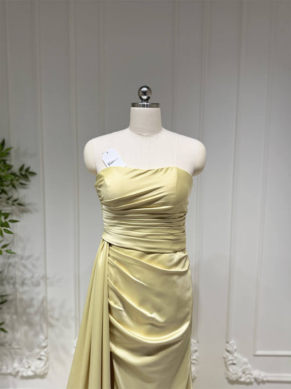 Yellow Satin Mermaid Prom Dresses with Tail, High Slit Strapless Formal Dresses FD4083-prom dresses 2025 -Viniodress-Yellow-Custom Size-