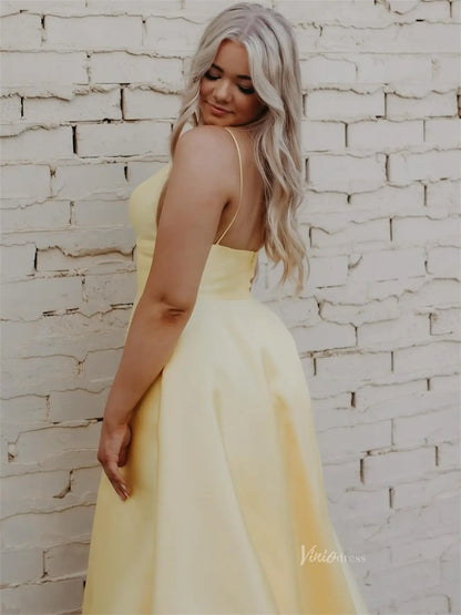 Yellow Satin Prom Dress with Spaghetti Straps & V-Neck - FD6053-prom dresses 2025 -Viniodress-Yellow-Custom Size-