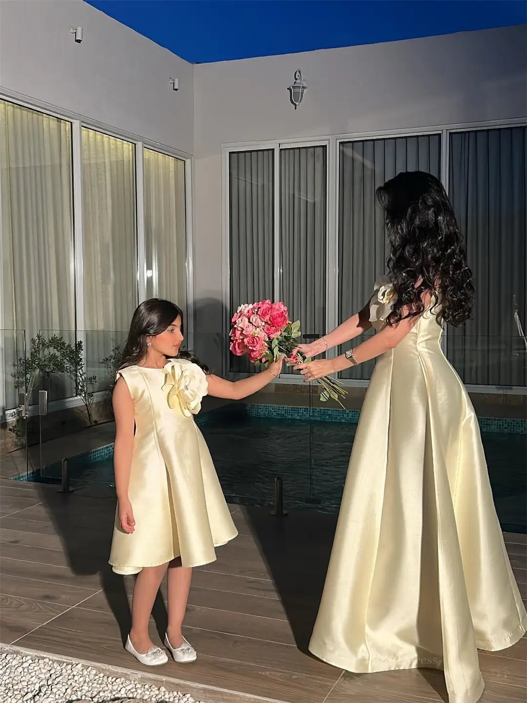 Yellow Satin Strapless Prom Dresses 2025 with 3D Flower – FD5208-prom dresses 2025 -Viniodress-Yellow-Custom Size-