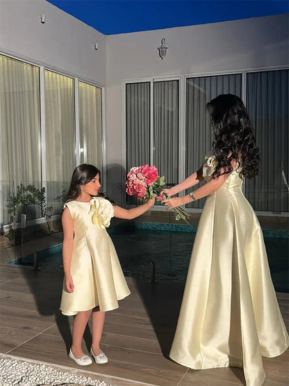 Yellow Satin Strapless Prom Dresses 2025 with 3D Flower – FD5208-prom dresses 2025 -Viniodress-Yellow-Custom Size-