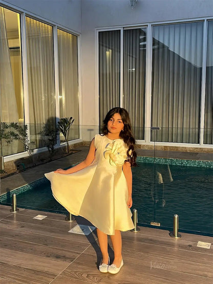 Yellow Satin Strapless Prom Dresses 2025 with 3D Flower – FD5208-prom dresses 2025 -Viniodress-Yellow-Custom Size-