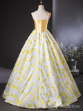 Yellow Spaghetti Strap Sweetheart Quinceanera Dresses Jacquard Satin Ball Gown AD1389-prom dresses-Viniodress-Viniodress