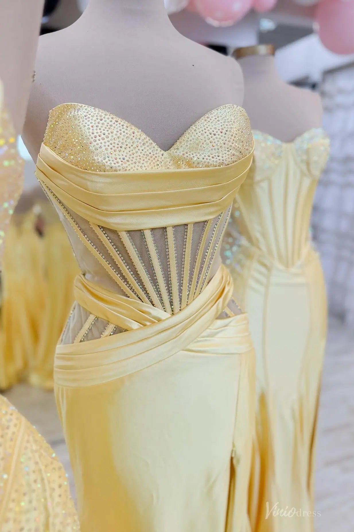 Yellow Sparkly Satin Mermaid Prom Dress with Lace-Up Back – SS160 – Viniodress Yellow Sparkly Satin Mermaid Prom Dress with Lace-Up Back – SS160 – Viniodress