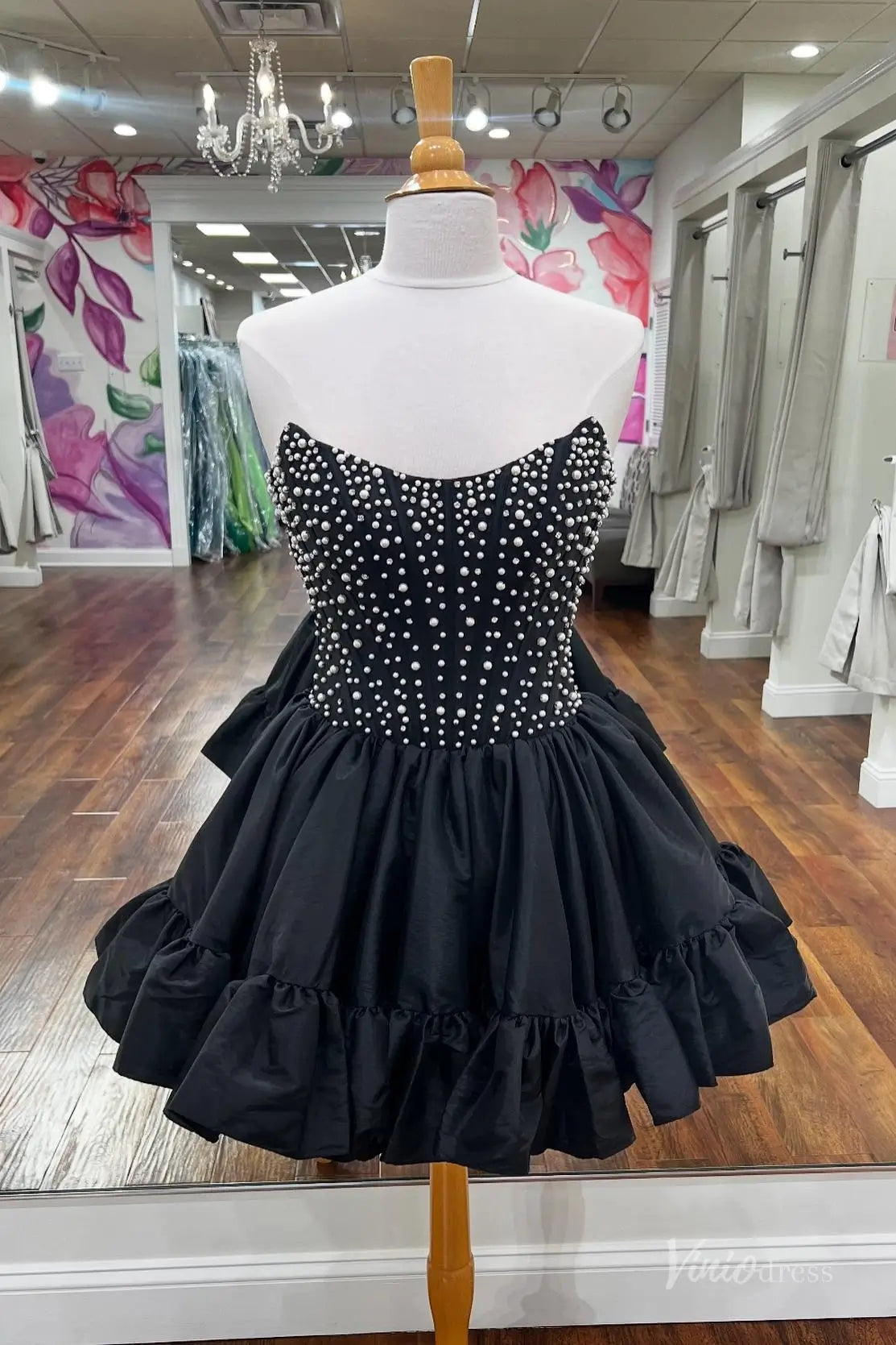Yellow Strapless Homecoming Dress with Pearl Corset Bodice and Ruffle Hem Skirt – H1147-Homecoming Dresses 2025 -Viniodress-Black-Custom Size-