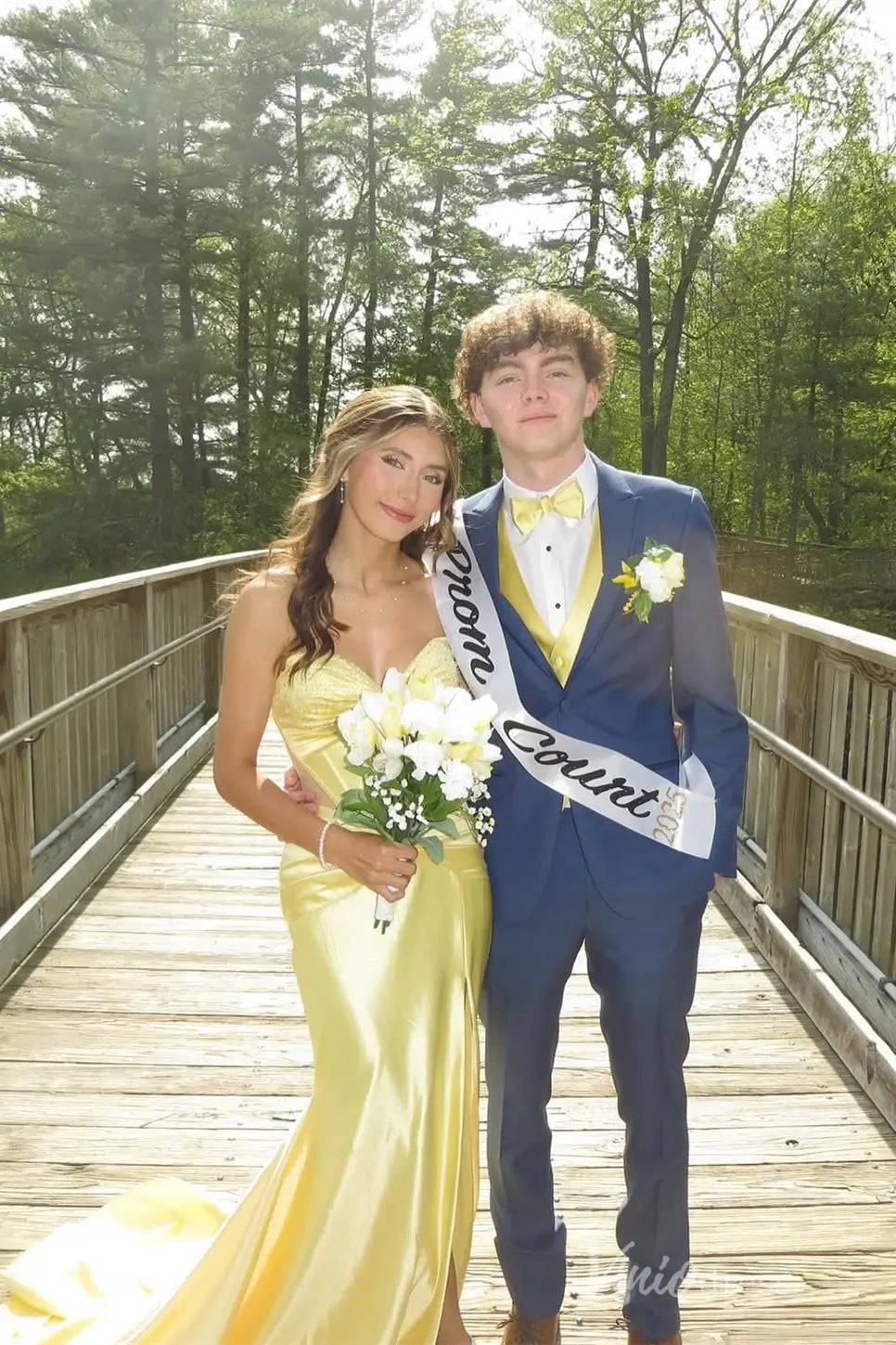 Yellow Strapless Satin Prom Dress with Ruched Bust, Corset Bodice, Sheer Sides, and High Slit – SS046-prom dresses 2025 -Viniodress-Yellow-Custom Size-