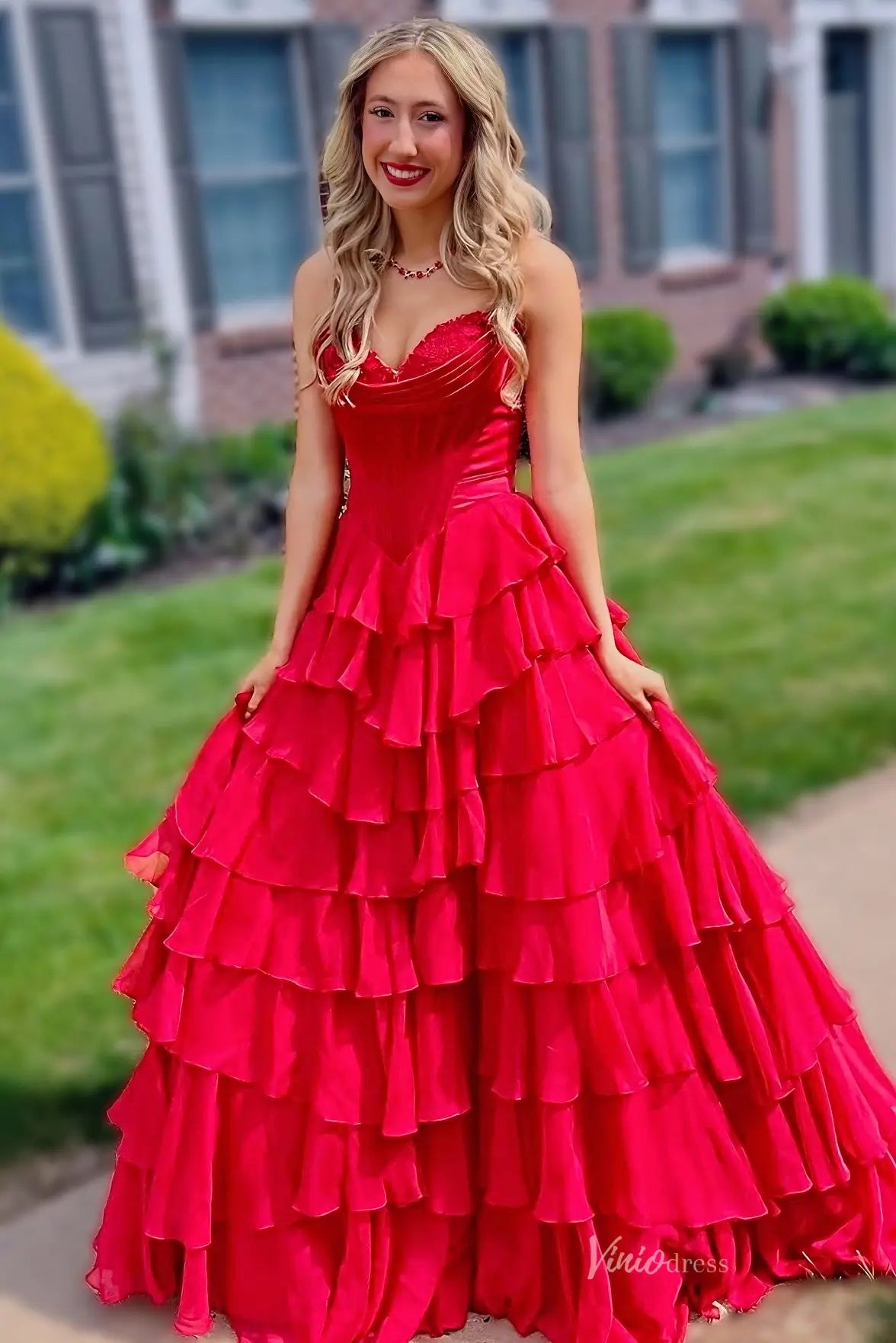 Yellow Sweetheart Prom Dress with Boned Corset & Ruffled Chiffon Skirt RF301-prom dresses 2026-Viniodress-Yellow-Custom Size-