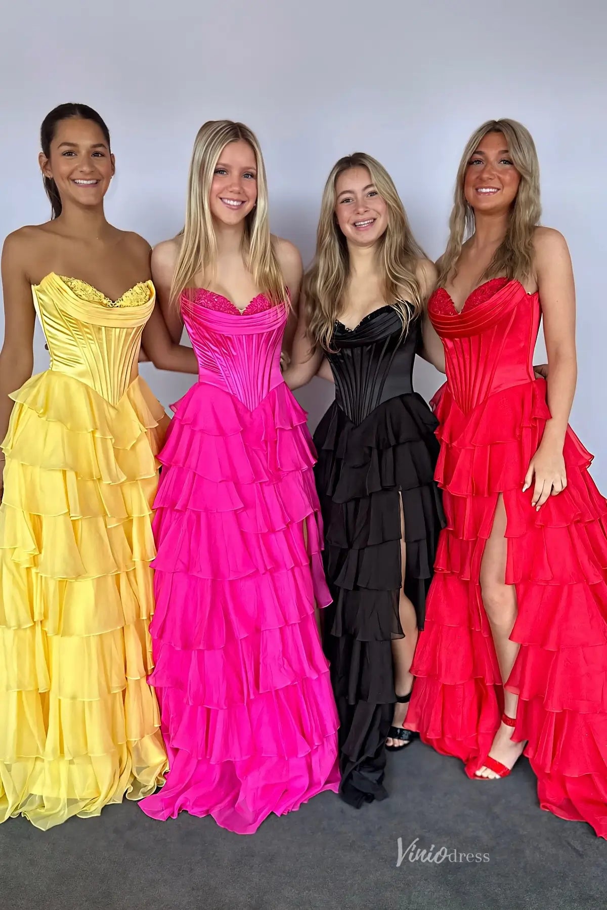 Yellow Sweetheart Prom Dress with Boned Corset & Ruffled Chiffon Skirt RF301-prom dresses 2026-Viniodress-Yellow-Custom Size-