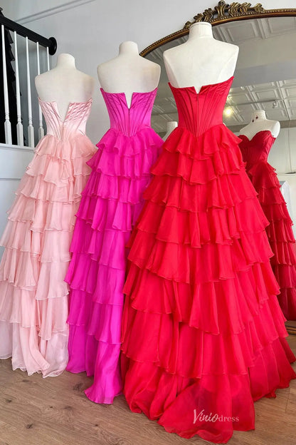 Yellow Sweetheart Prom Dress with Boned Corset & Ruffled Chiffon Skirt RF301-prom dresses 2026-Viniodress-Yellow-Custom Size-